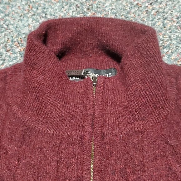 Harrison Davis 2-Play Cashmere 1/4 Zip Sweater Color Red HOLE Size Large - Picture 7 of 8